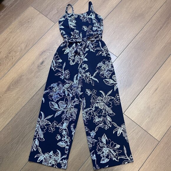 Emerald Sundae Girls Navy and White Floral Jumpsuit Size 7 - Picture 1 of 6